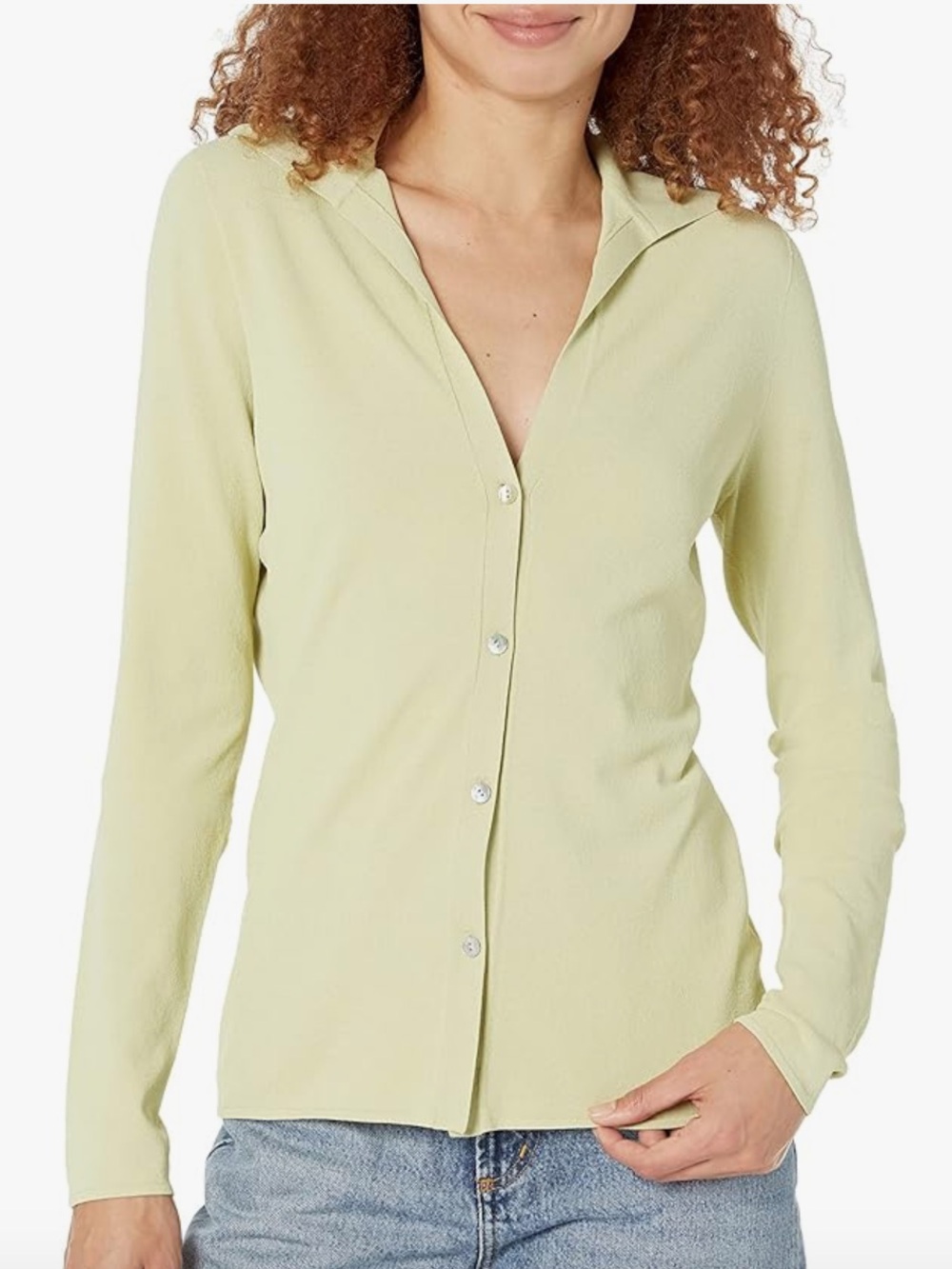 Vince Pale Lime / Cacti Collared Cardigan - M